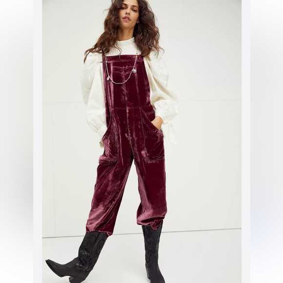Free People Pants - Velvet Burgundy Jumpsuit